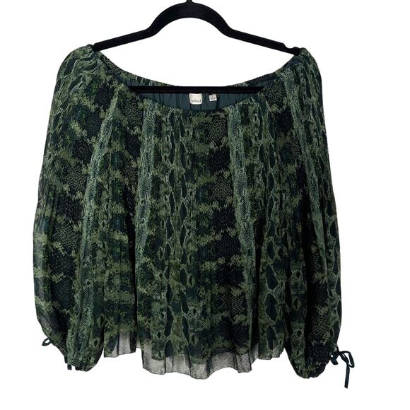 Aritzia Wilfred Small S Green Talence Snakeprint Pleated Off The Shoulder Blouse - Picture 1 of 11